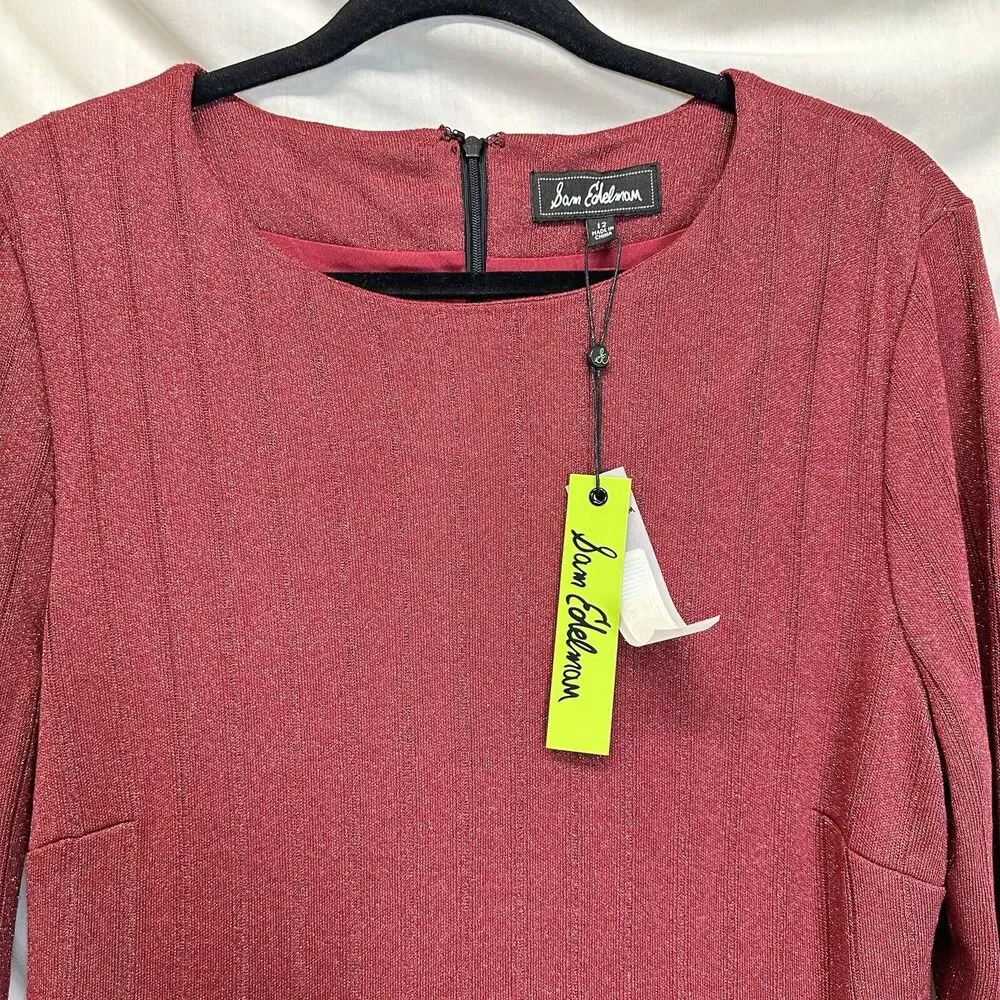 Sam Edelman Dress‎ Long Sleeve Sheath Cocktail Mini Short Red Knit Size 12 NWT